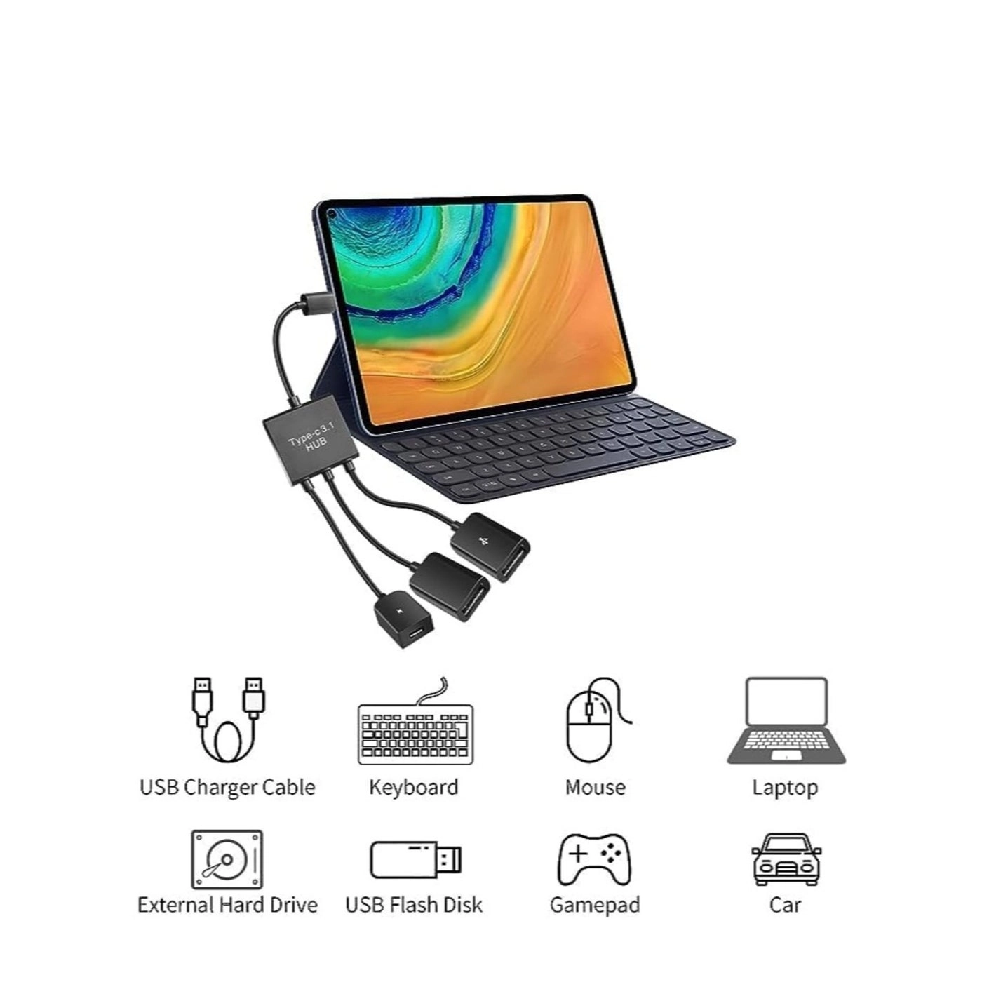 USB C to Dual USB OTG Adapter - 4 Port Type-C Male