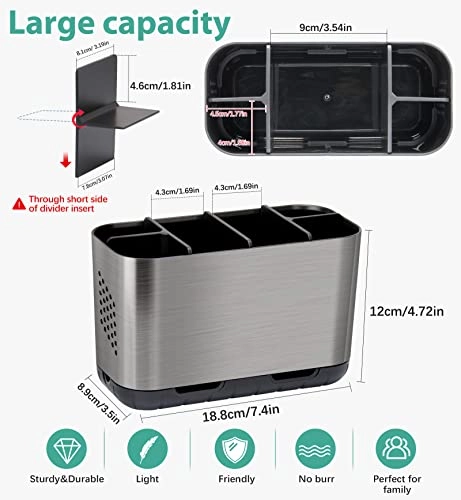 Toothbrush and Toothpaste Holder - Brushed Nickel Large Drainage