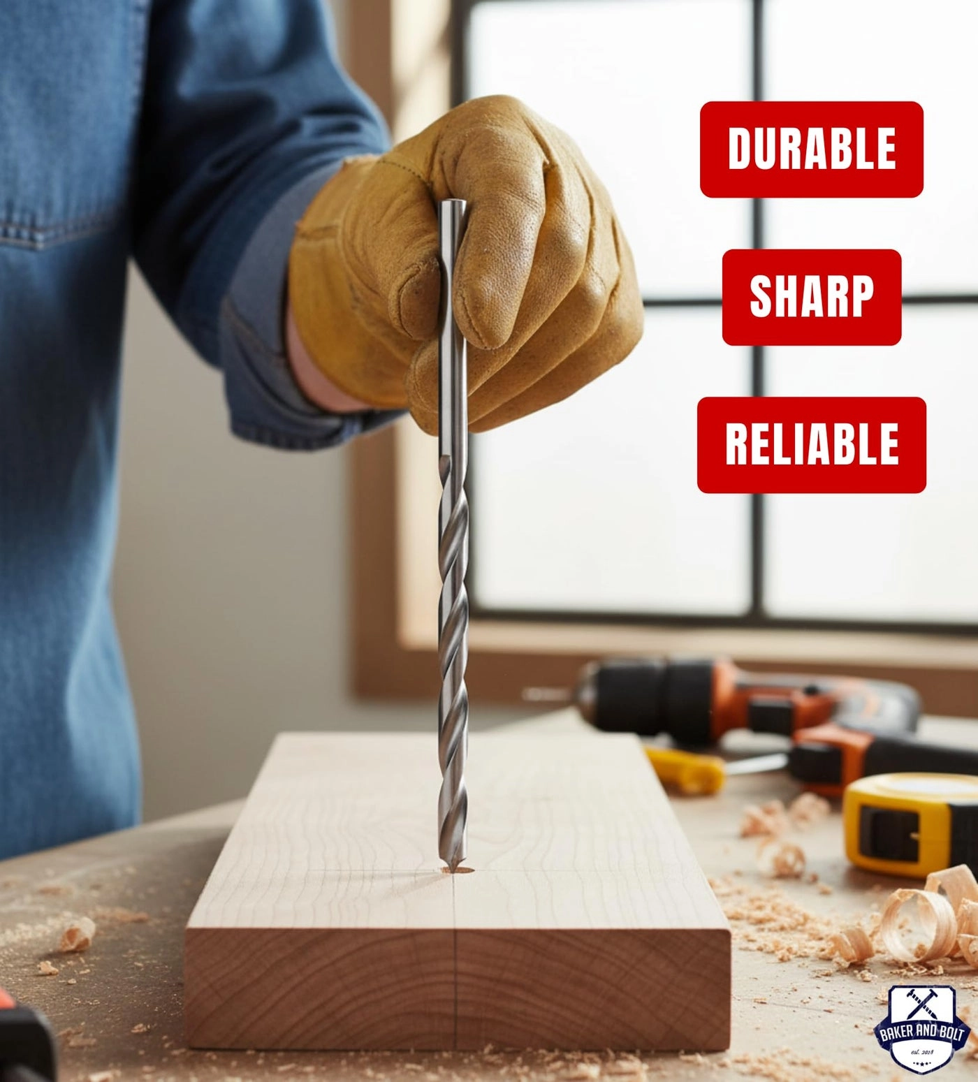 Brad Point Drill Bit Set - High-Speed Steel Titanium Coated 10 Pcs 1/8"-1/2"