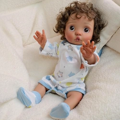 Peeka Reborn Baby Doll - 16 Inch Vinyl Dark Brown Skin Ages 3+