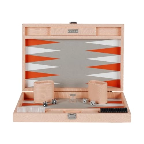 Backgammon Set - Medium 15 inch Apricot Lizard Vegan Leather