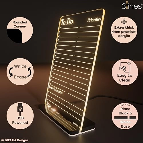 Glowrite LED Writing Board - To Do Priorities warm white