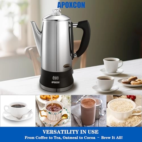 Electric Coffee Percolator - 12 Cups Cordless Serve Keep Warm Function