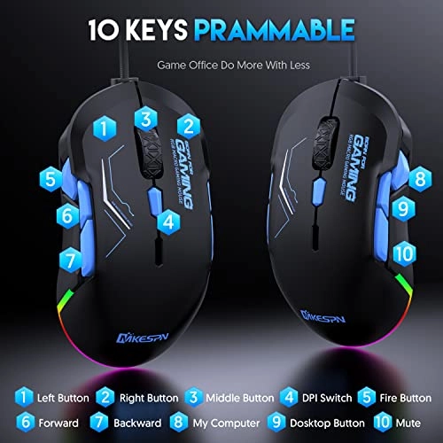 Symmetrical Gaming Mouse - 12800 DPI 10 Programmable Buttons
