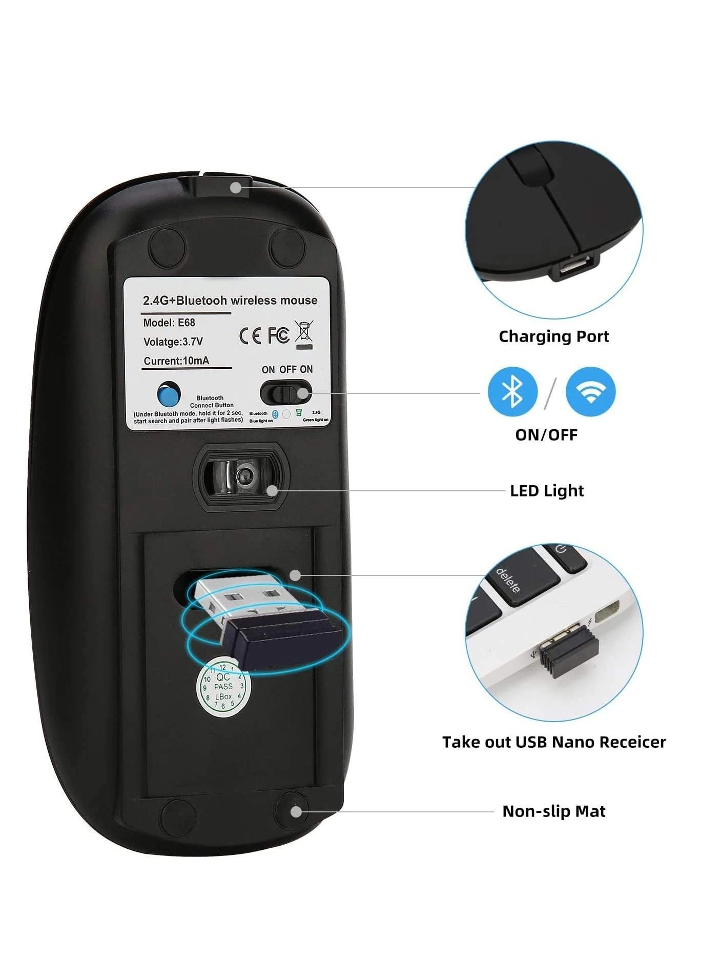 Slim Wireless Mouse - 2.4G Bluetooth 5.1