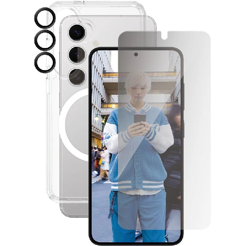 Privacy Screen Protector + Urban Combat Case + Hoops Camera Lens Protector Smartphone Case for Samsung Galaxy S25 Ultra