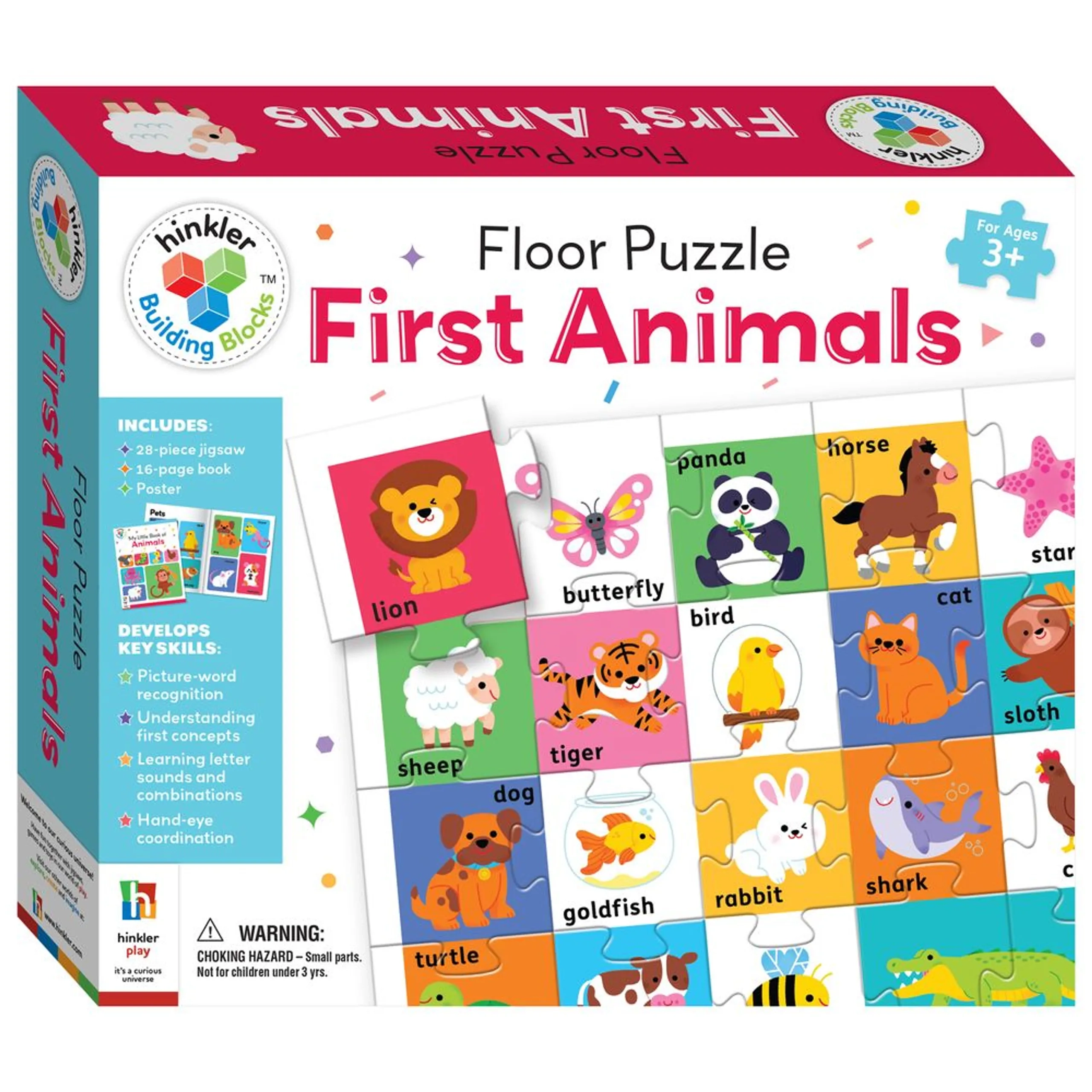 Hinkler Floor Puzzle & Book Set - First Animals - 3 years+ 28 pieces
