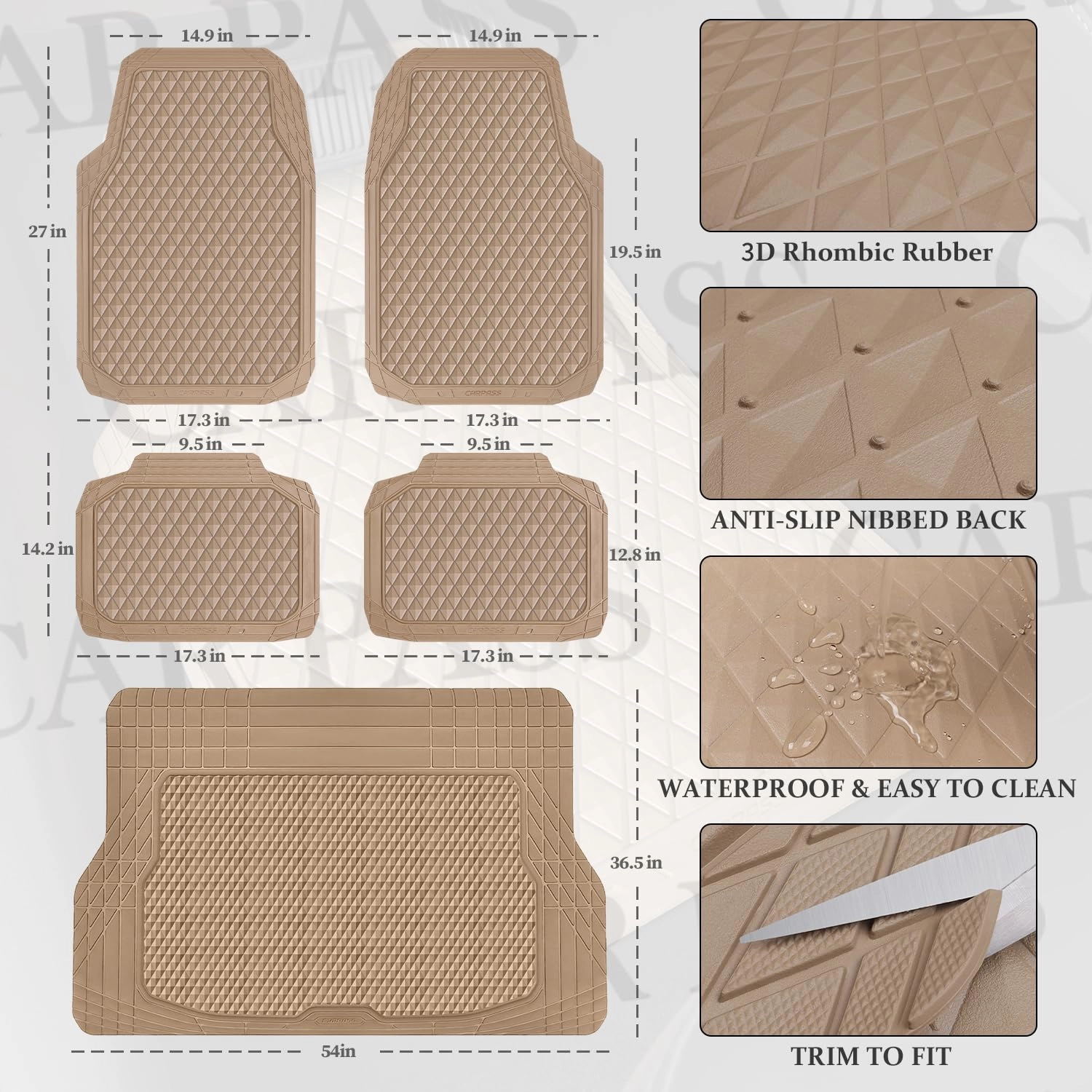 Floor Mats - Gray Rubber 4 Pcs