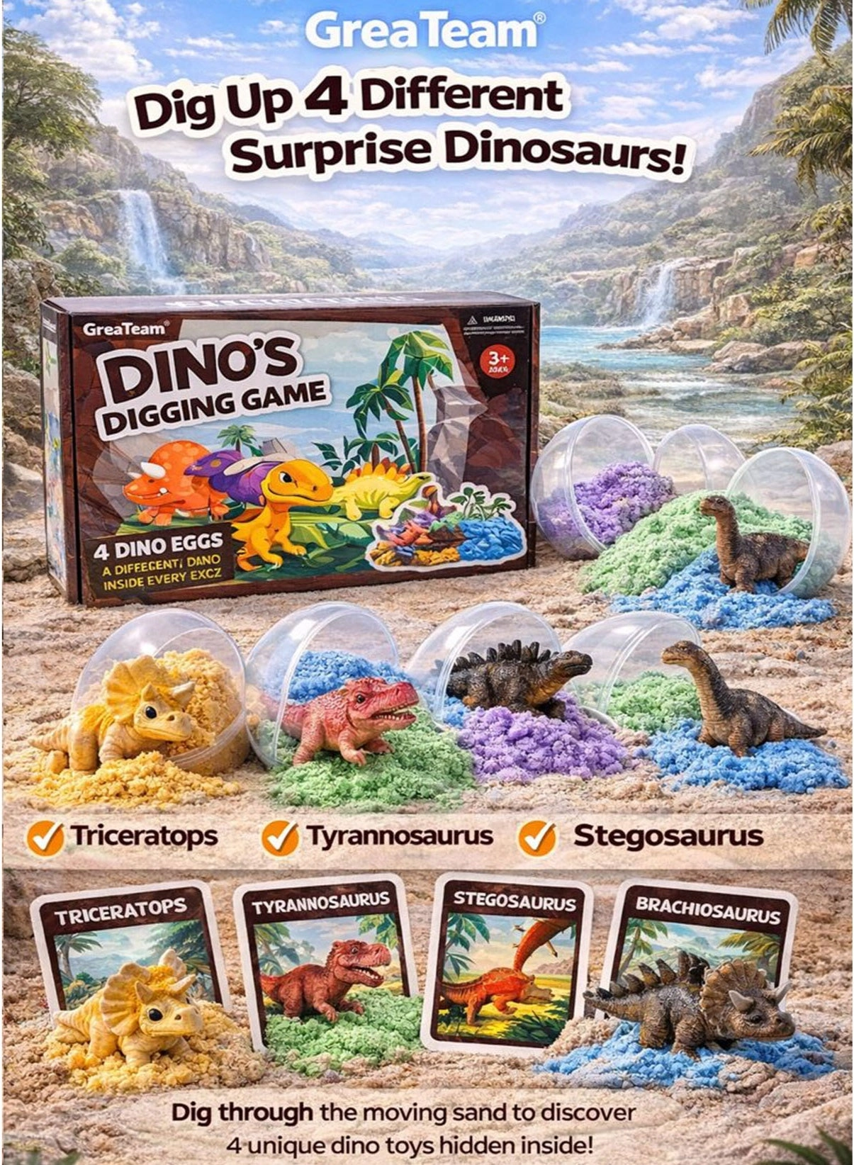 Dino’s Digging Game - 4 Dino Eggs 298–300g