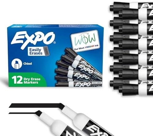 EXPO Low Odor Dry Erase Markers - Black Chisel Tip