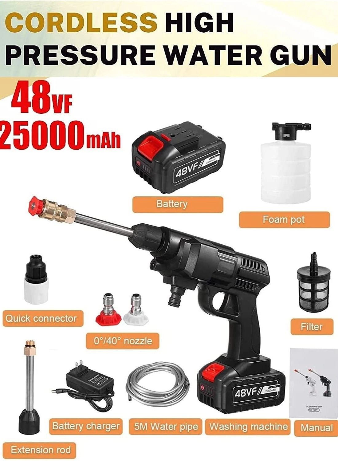 Cordless Portable Washer - 48V 200W 30Bar