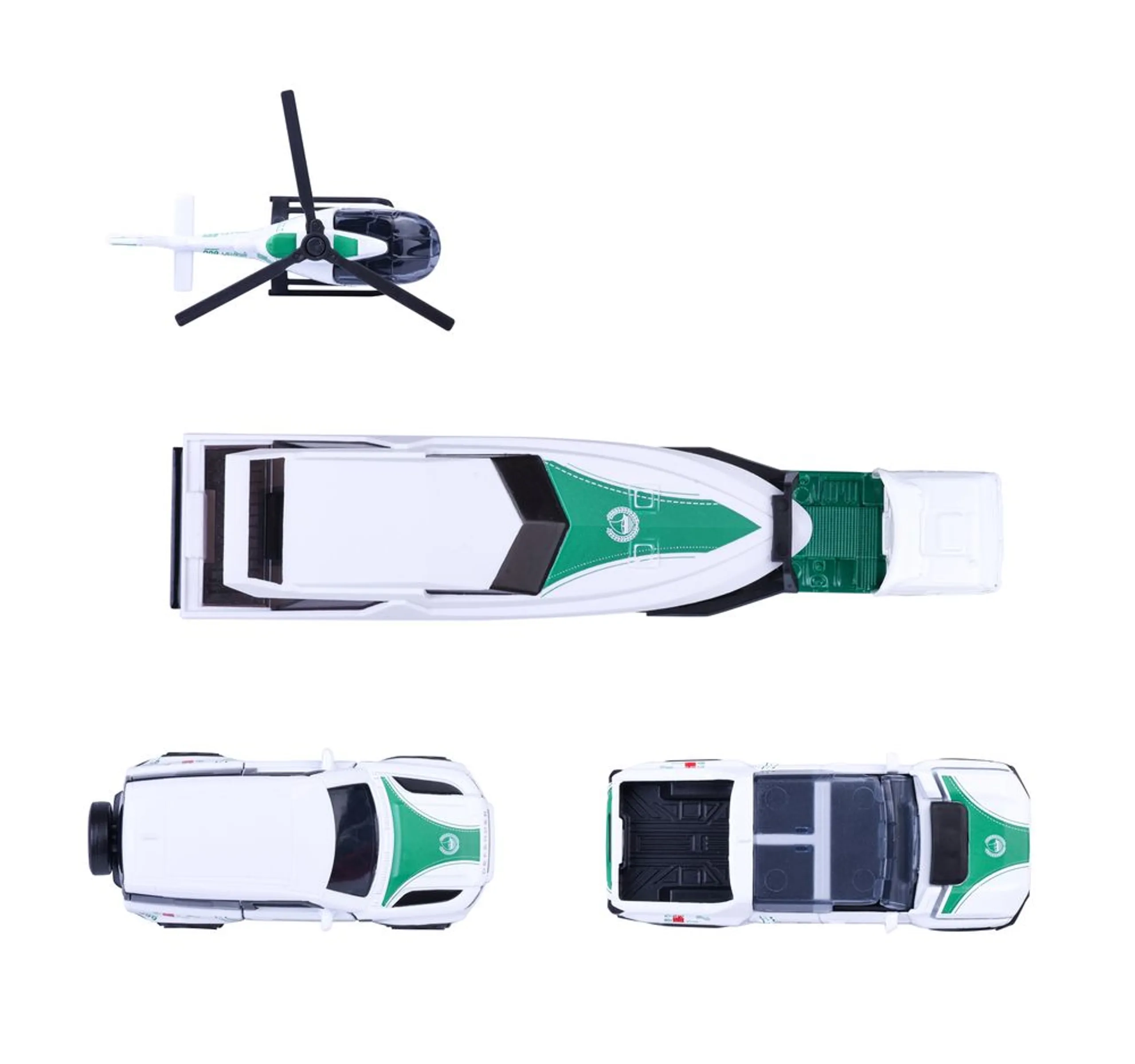 Land rover Defender + GMC Hummer + Helicopter + Truck - 1:64 4 pcs