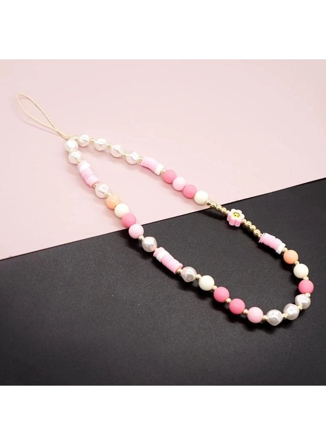 Beaded Phone Lanyard - Kawaii Smiley Rainbow Pearl