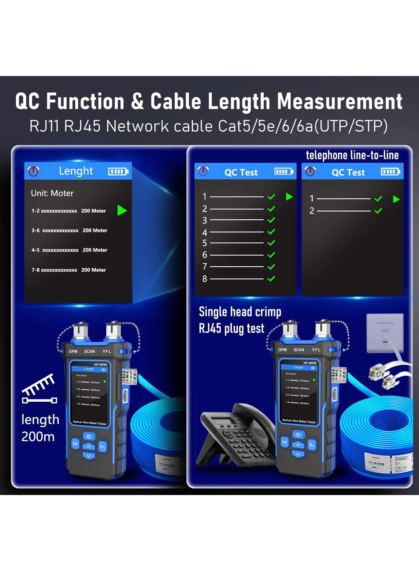 Network Cable Tester - RJ11 RJ45 Continuity testing