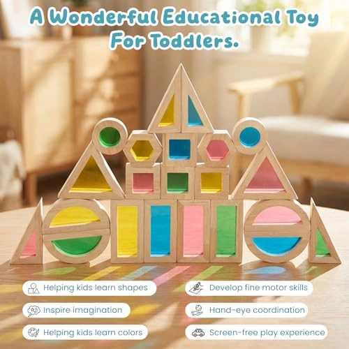 Montessori Children's Rainbow Acrylic Building Blocks - 22pcs