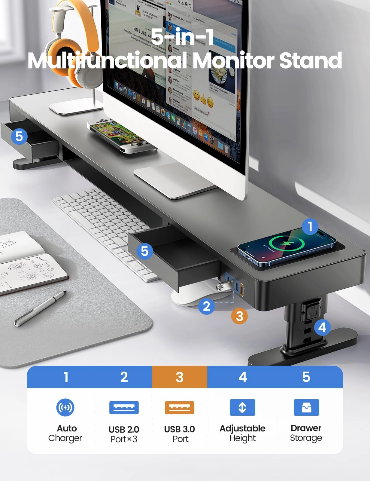 Dual Monitor Stand Riser - 27 inches