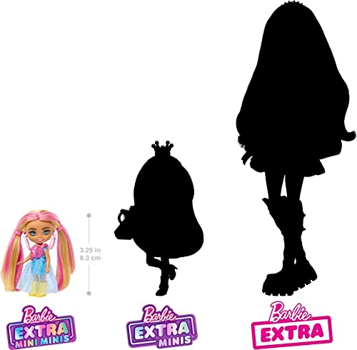 Barbie Extra Mini Minis - 3.25-inch Pink-Streaked Blonde Pigtails Blue Dress Ages 3+