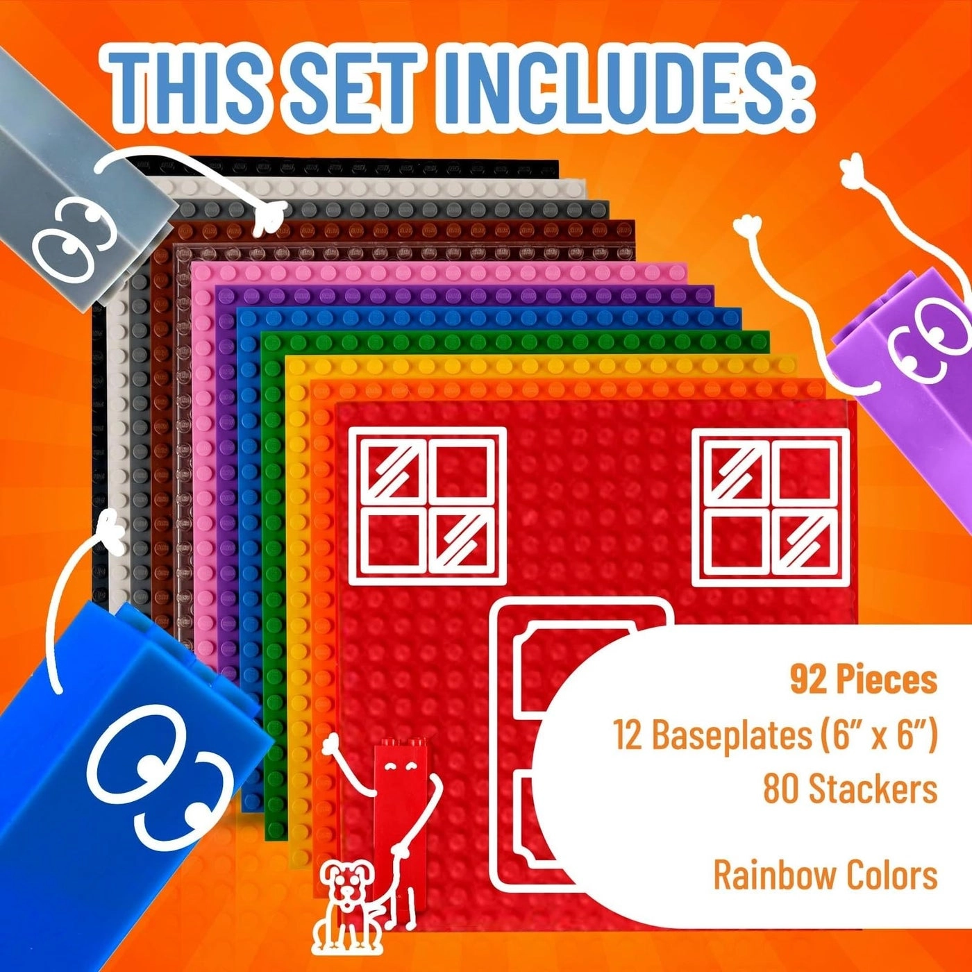 Stackable Baseplates - 6 x 6 in 12pcs + Stackers - 80pcs
