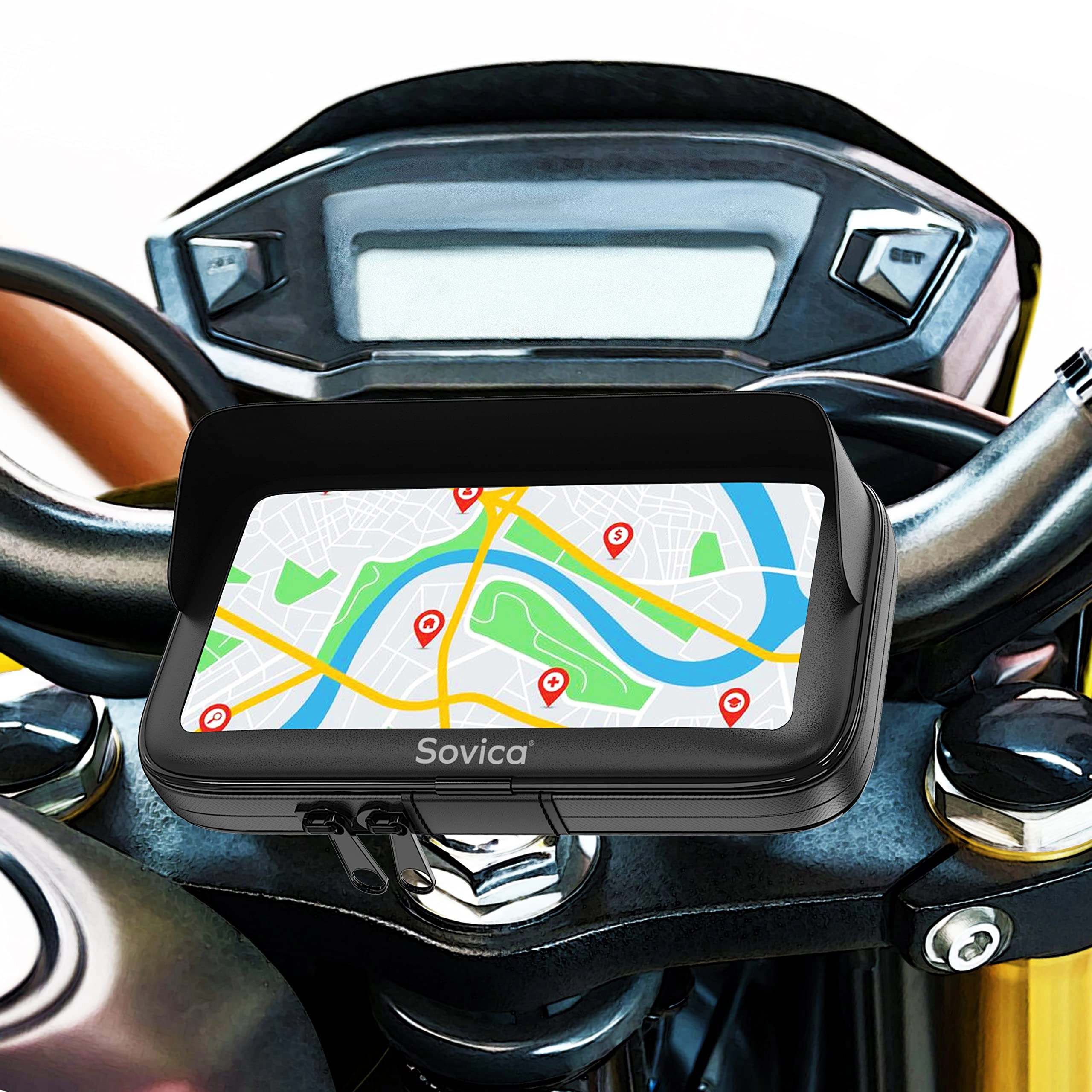 Sovica Mobile Sports Motorcycle Mount - Waterproof Case for Smartphones up to 7.5 Inches