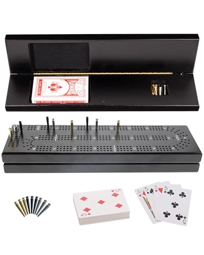 WE Games Cribbage Board - Wooden Black Stained 3 Track