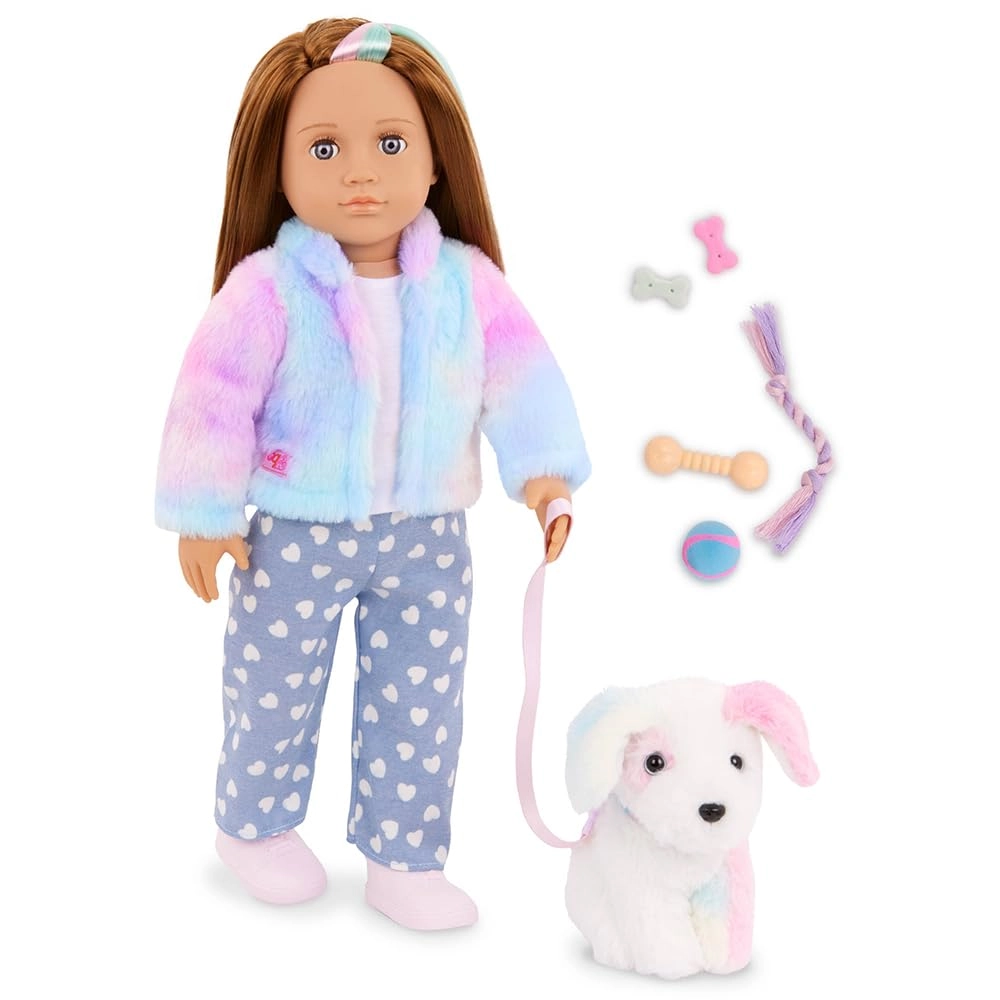 Maison Battat Inc. Skylar Doll & Pet Puppy Set - 46 cm Rainbow Dog Plush Ages 3+