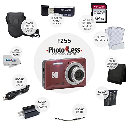 PIXPRO FZ55 + 64GB SDXC + Hard Shell Camera Case + SD Card Reader + Power2000 Rechargeable Li-Ion Battery