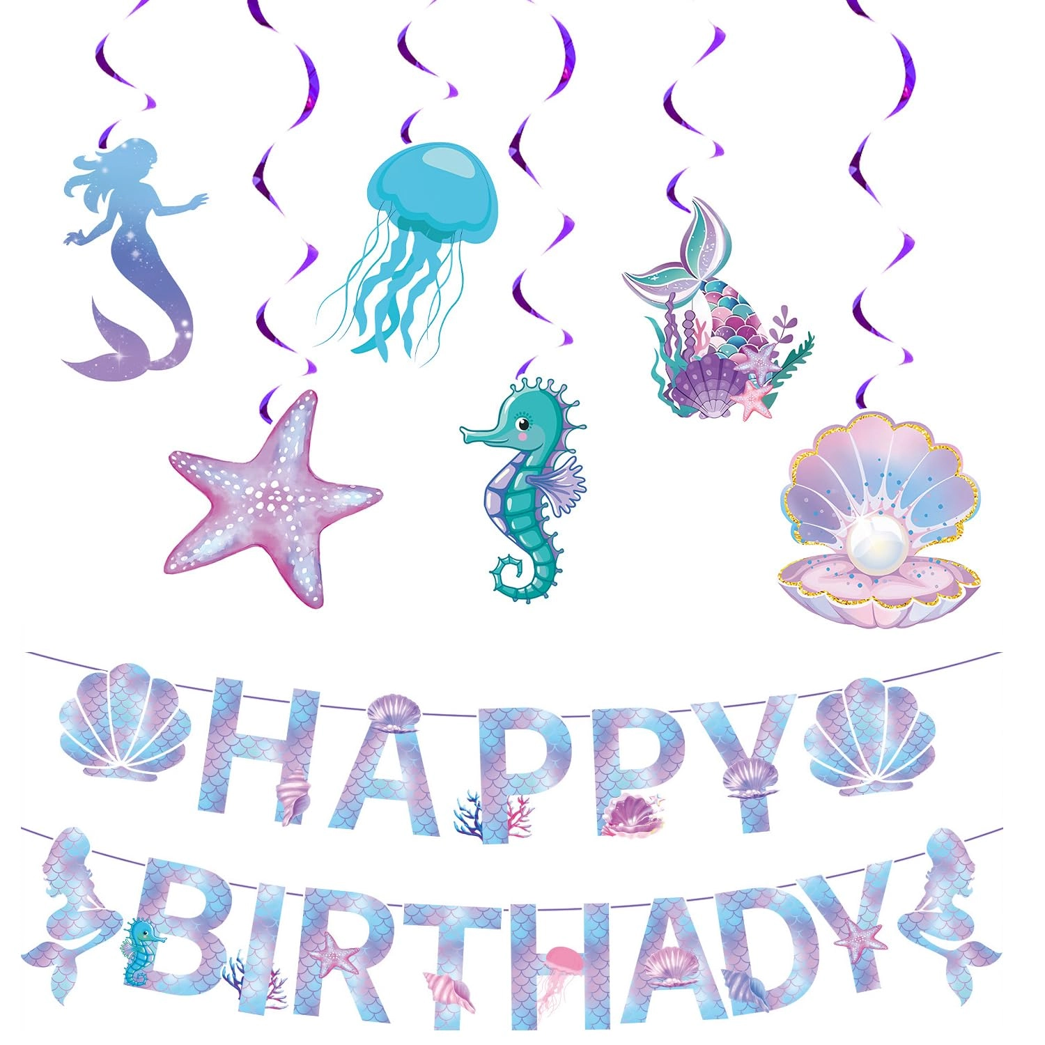Nivalora Mermaid-Themed Birthday Party Decor Set - 1.0 Count Birthday