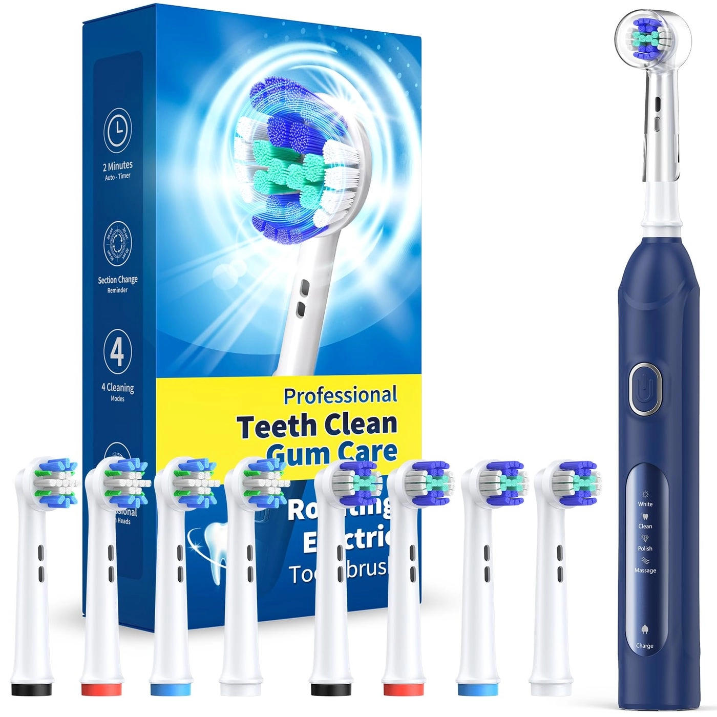 Rotating Electric Toothbrush - 8 Brush Heads 4 Modes 25-Day Battery Life