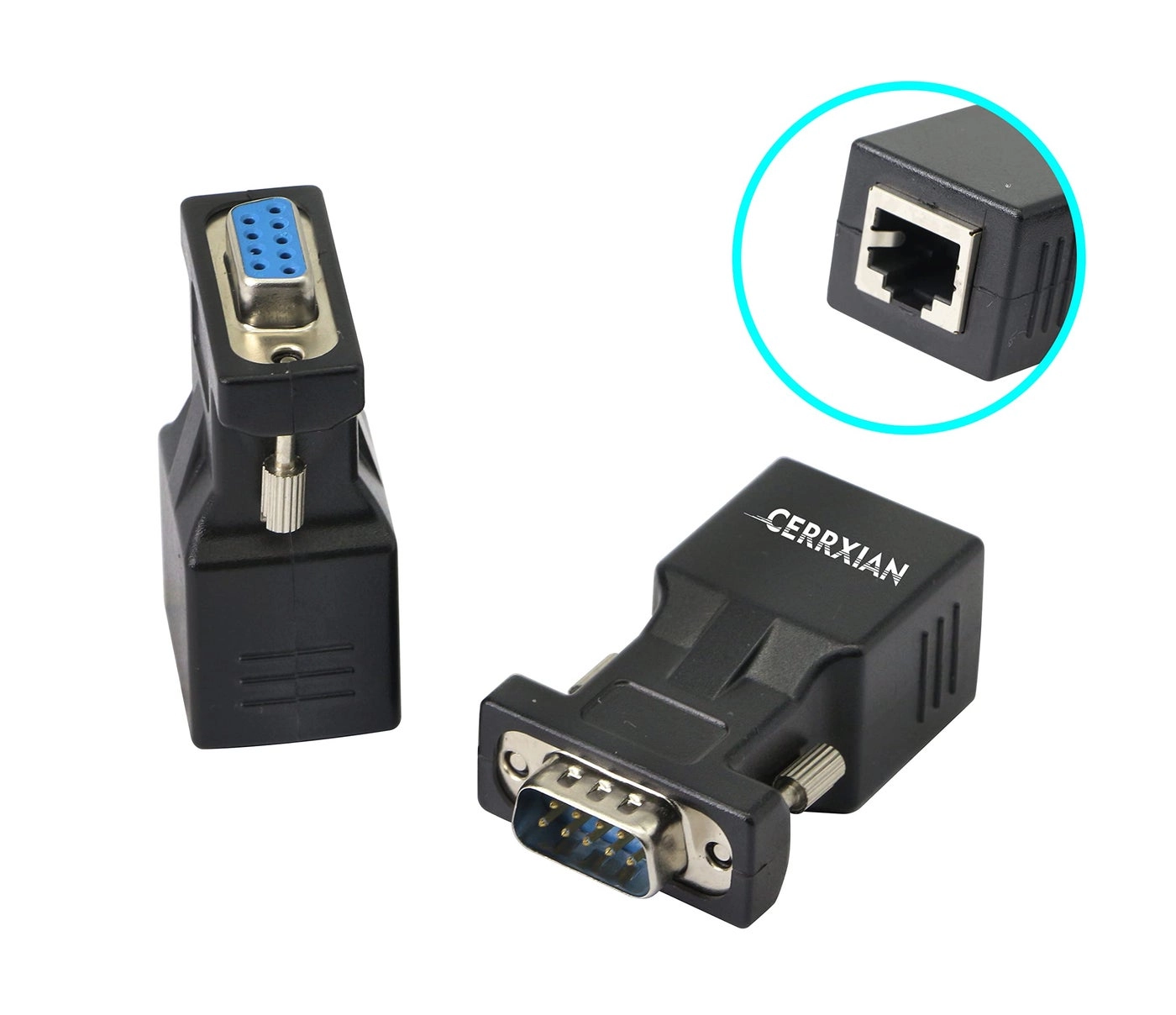 DB9 RS232 Serial Coupler Extender Adapter - Male & Female RJ45 Cat5e Cat6 Pack