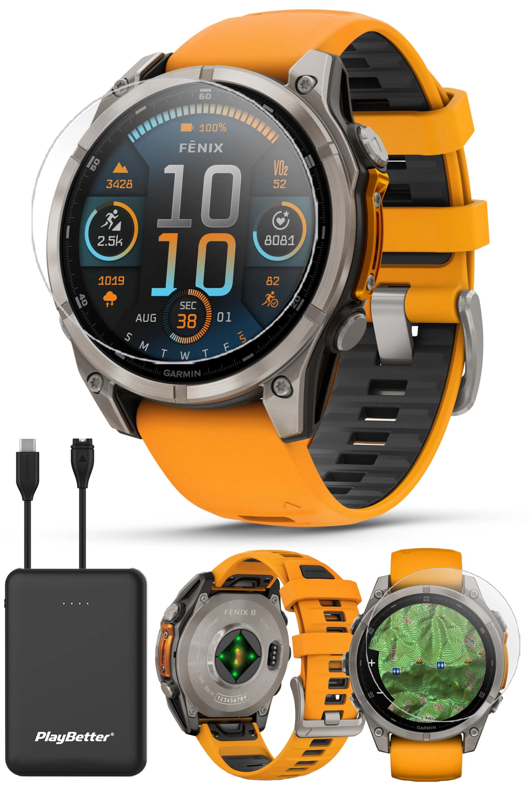 fenix 8 47mm Titanium GPS + Screen Protectors - 2-Pack + Z05 - 5000mAh + Charging/Data Cable