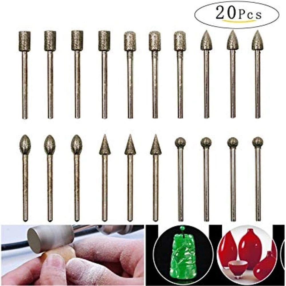 CTDIYHI47939 Shank Diamond Grinding Burr Drill Bits - 20 piece(s) 3mm