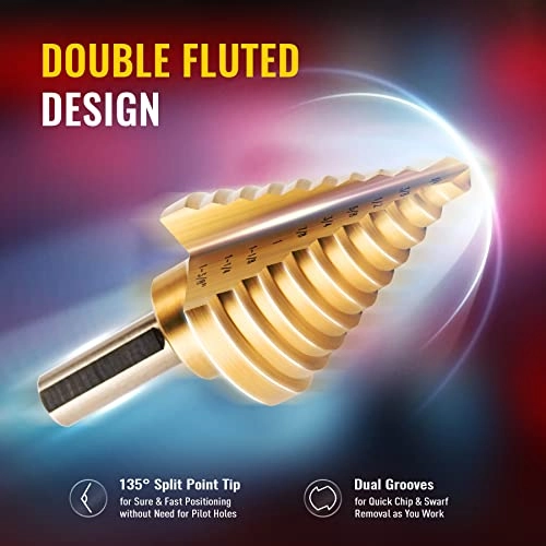 Step Drill Bit Set - 5 pieces high speed titanium 1/8" to 1-3/8"