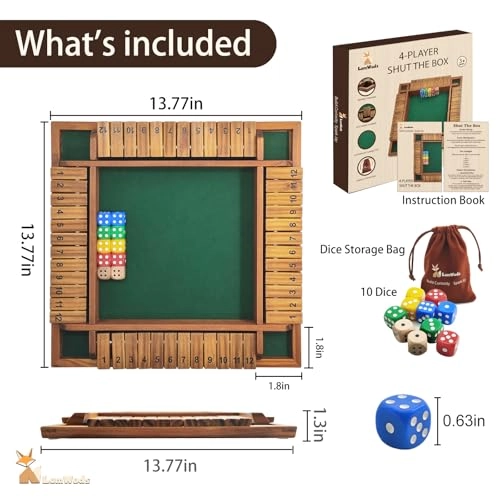 Shut The Box - Wooden 4 Player Board Game