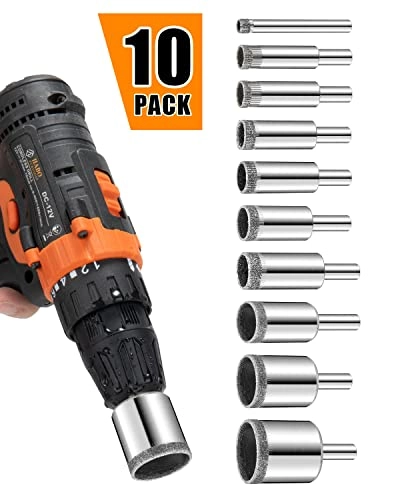 Diamond Drill Bits Set - 1/4"" 5/16"" 3/8"" 1/2"" 9/16"" 5/8"" 11/16"" 4/5"" 7/8"" 1-1/5"" Glass Porcelain Ceramic Marble Granite Stone Bottles