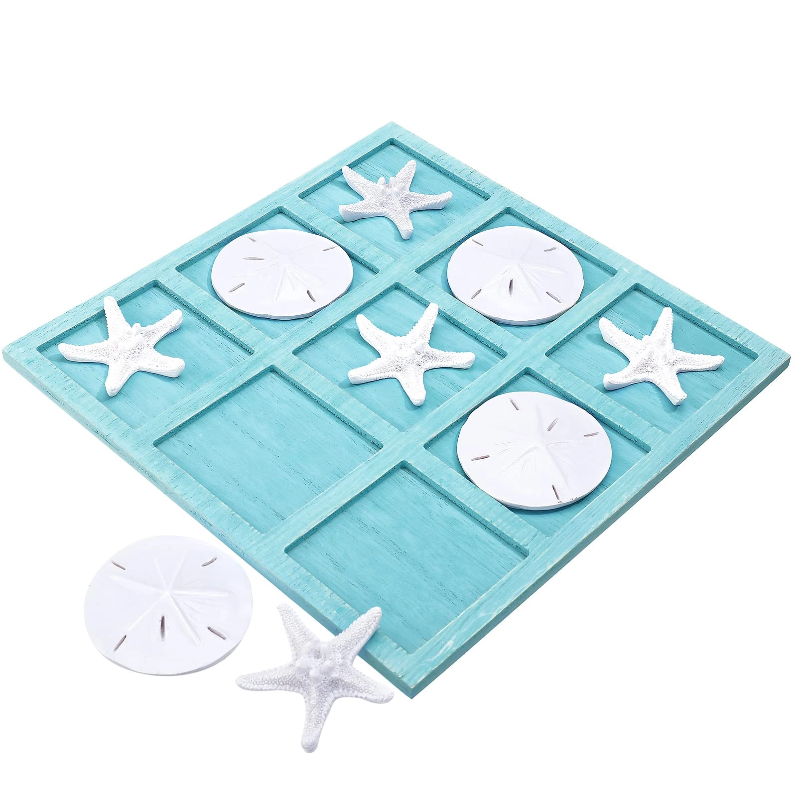 Sumind Tic Tac Toe - Beach House Decor Wooden Resin Seashell Starfish