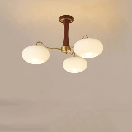 Mid Century Modern Milk Glass Chandelier - Dimmable