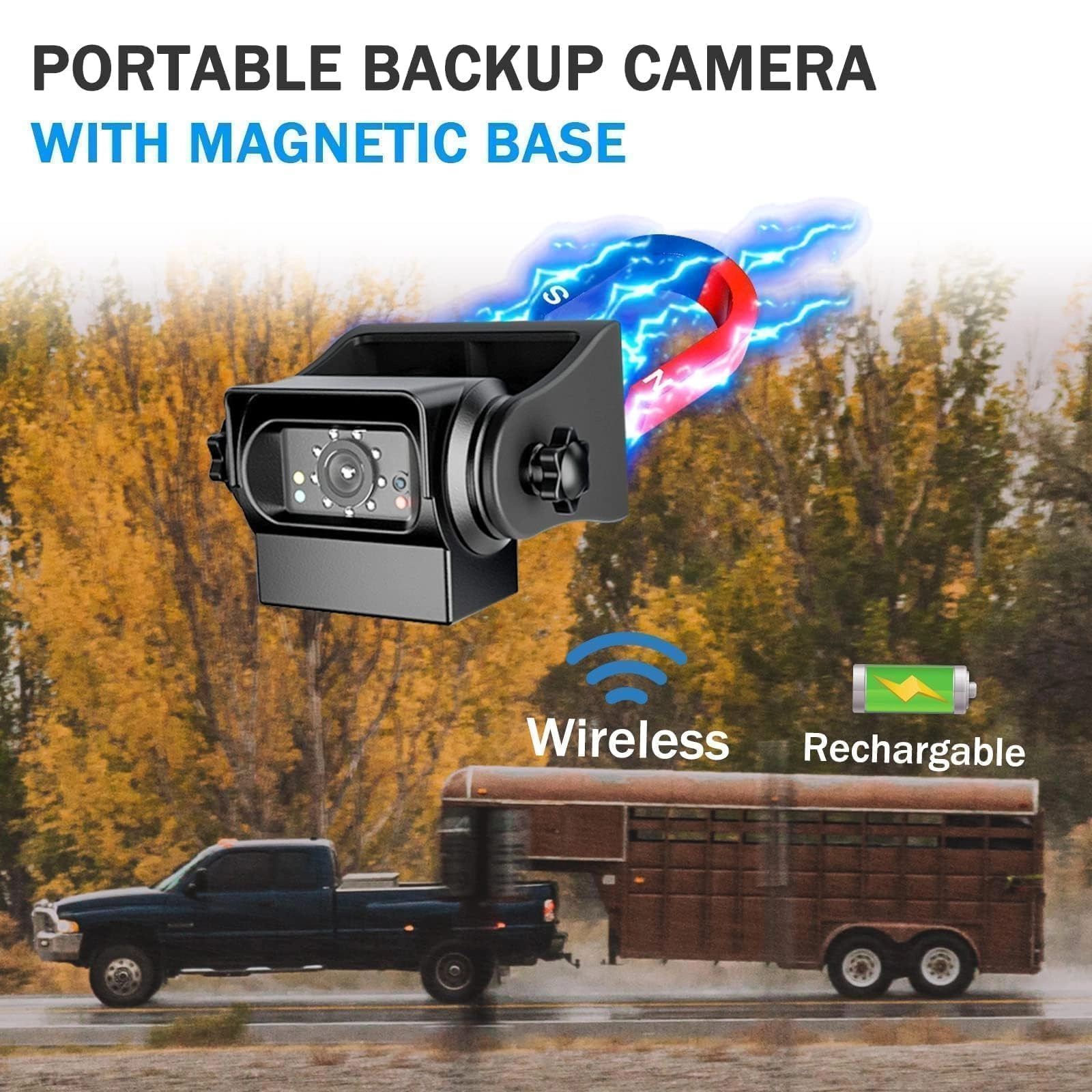 Wireless WiFi Magnetic Hitch Backup Camera - Night Vision 1080P