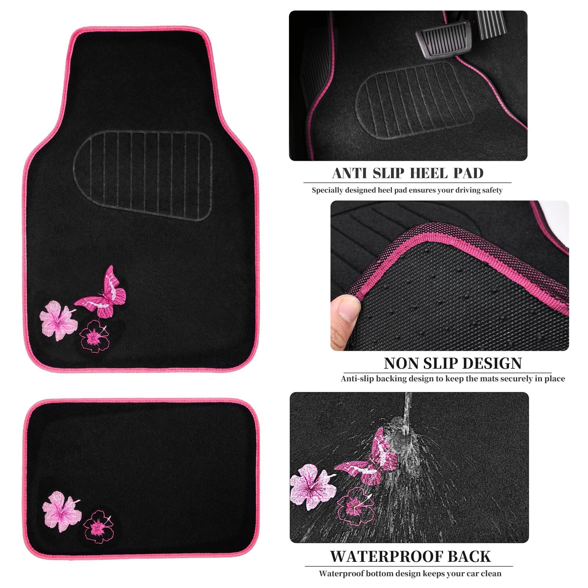 Embroidery Butterfly and Flower Car Floor Mats