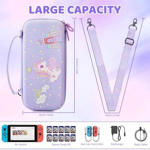 Carrying Case for Nintendo Switch OLED - Hard Storage Screen Protector 2 Thumb Caps