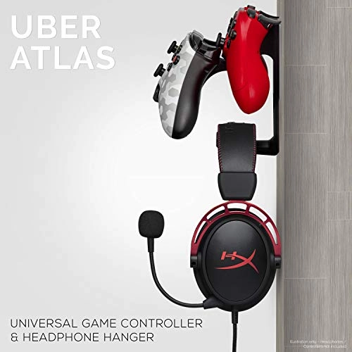 UberAtlas Dual Game Controller & Headphone Stand Wall Mount Holder - Two Pack Black