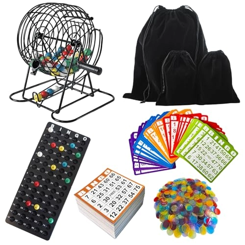 SEETOOOGAMES Deluxe Bingo Game Set - Metal Cage 50 Bingo Cards 500 Chips