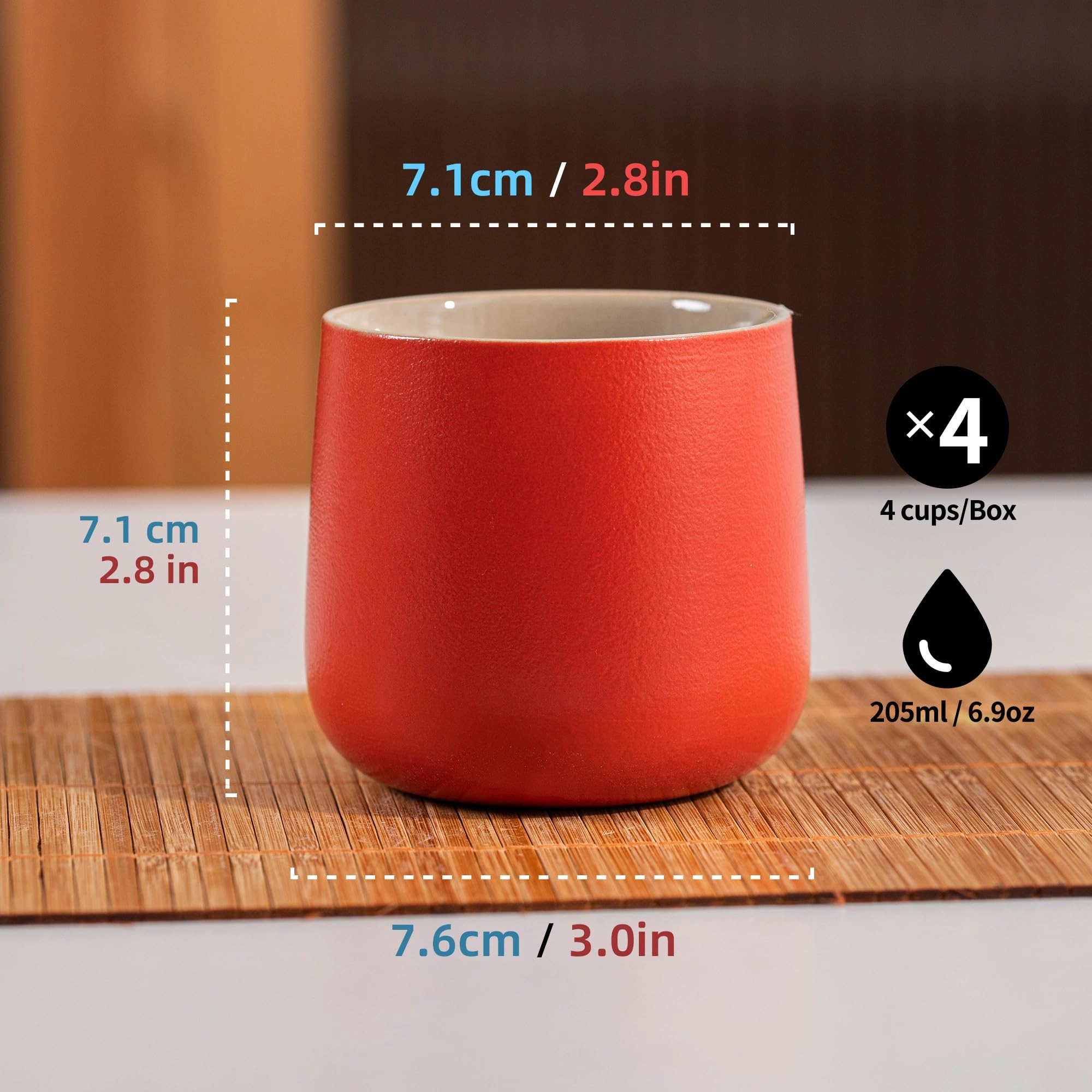 Ceramic Japanese Tea Cup - 4 pcs - 205 ml