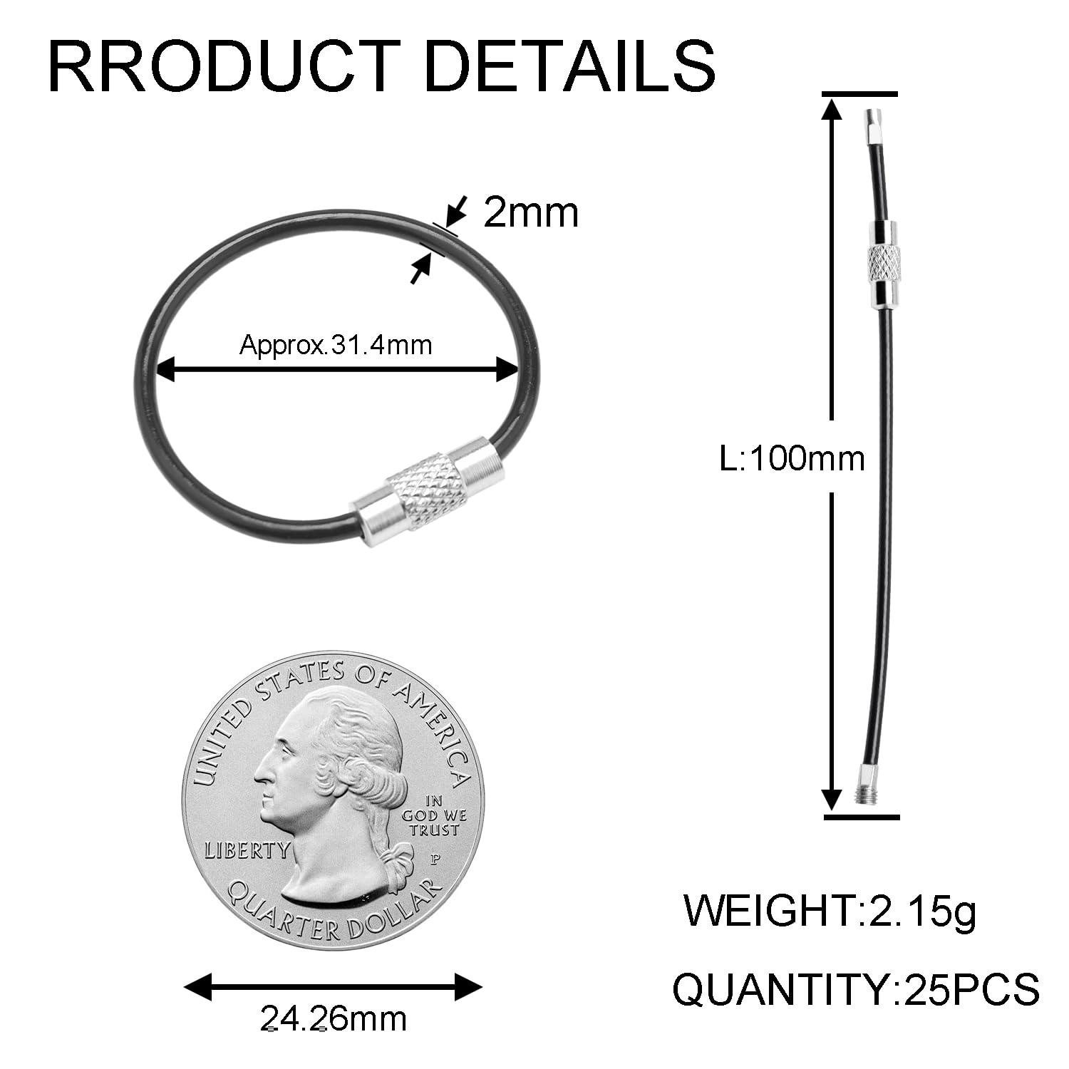 Cable Key Ring - 25 Pack 4 Inch