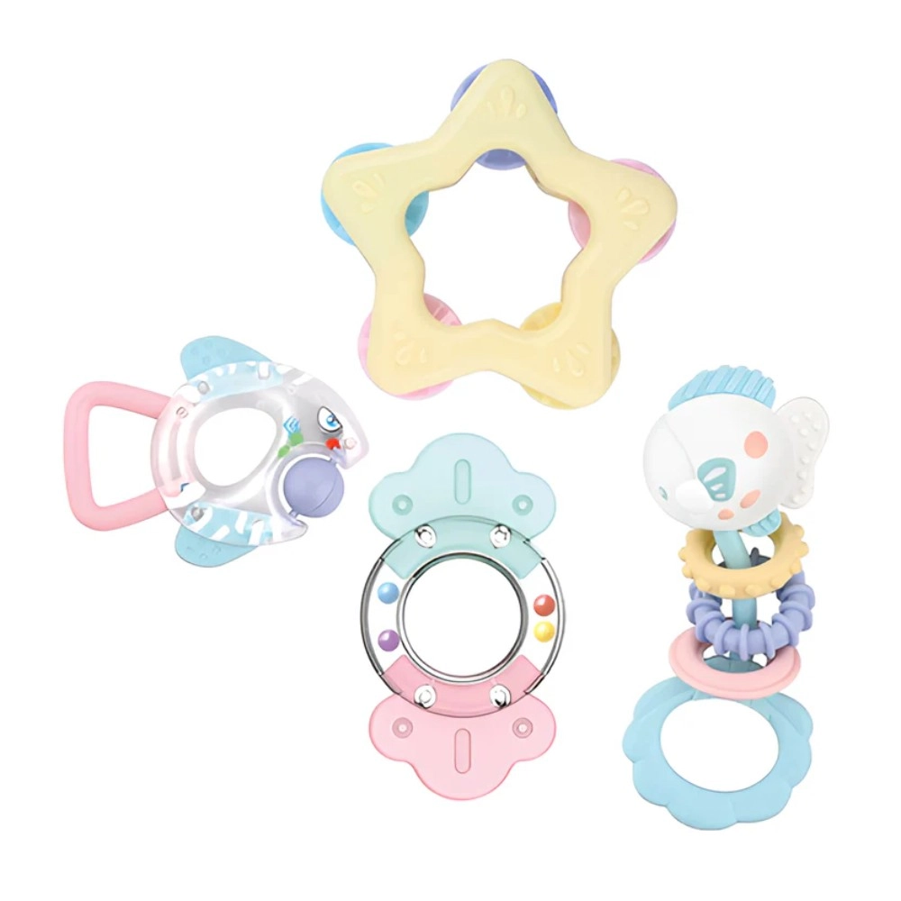 huanger Baby Rattles & Teether Toy Set - 0 month & above Non-Toxic, Bpa-Free Materials 4-Piece Set