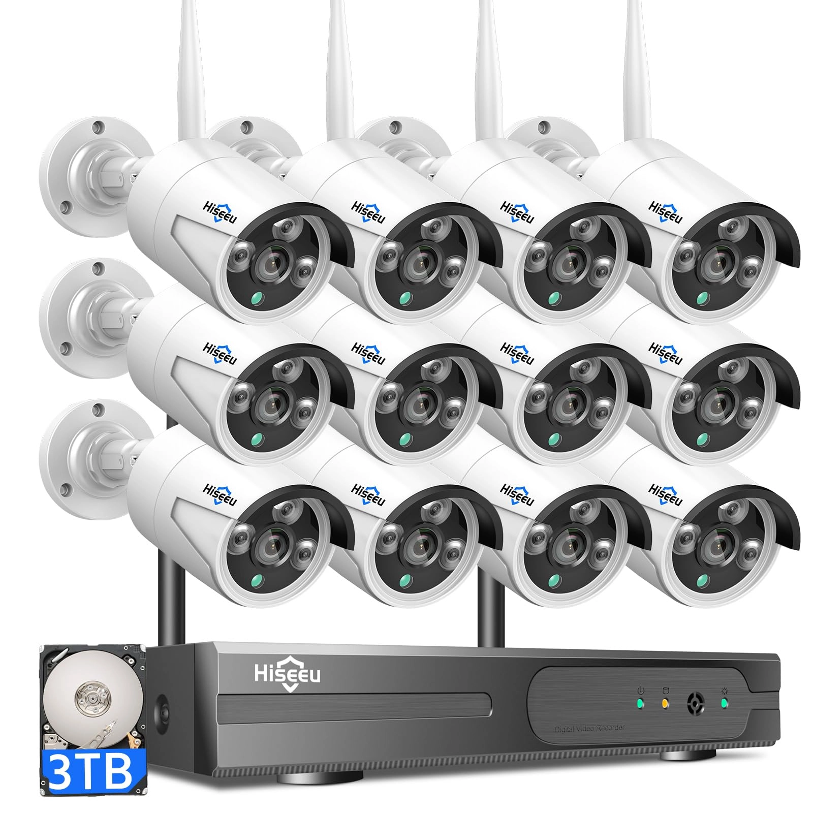 Hiseeu Pro WiFi Wireless Security Camera System - 12pcs 16 Channel 5MP