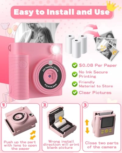 Kids Camera - Instant 32GB Pink