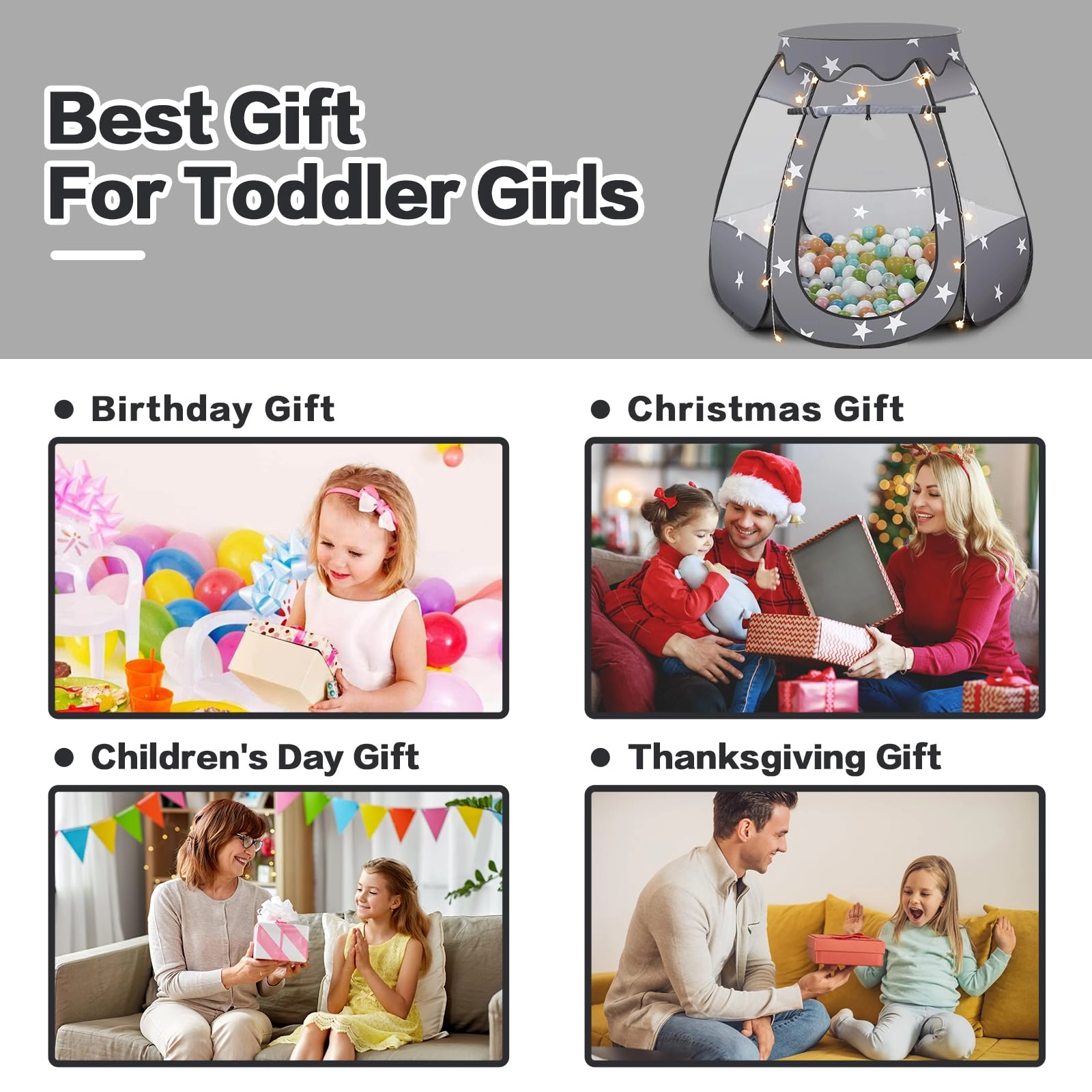 Pop Up Princess Play Tent - 43 inches L x 43 inches W x 36 inches H Black