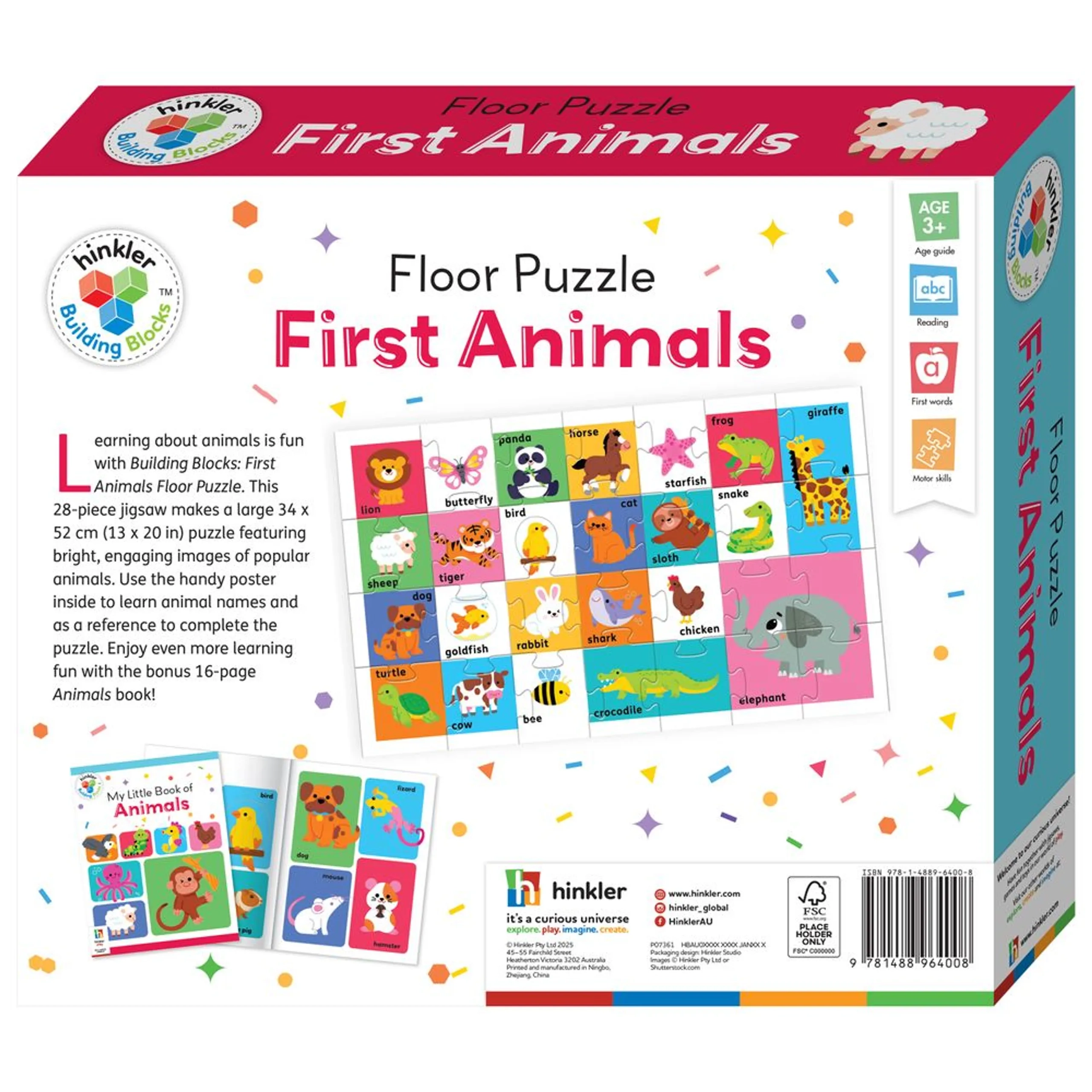Floor Puzzle & Book Set - First Animals - 3 years+ 28 pieces