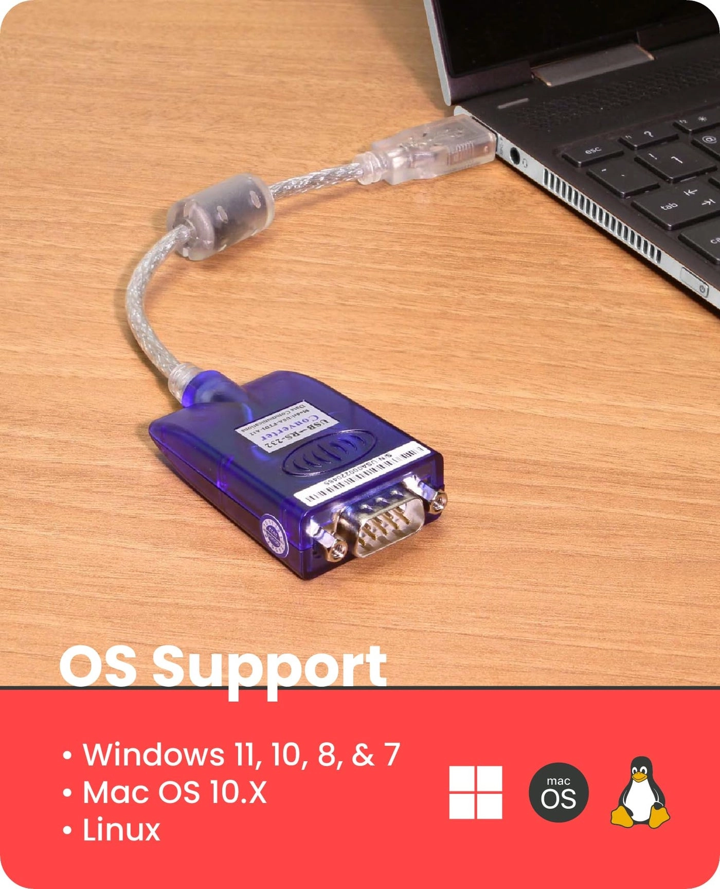 USB to Serial RS-232 Adapter - LED Indicators FTDI Chipset