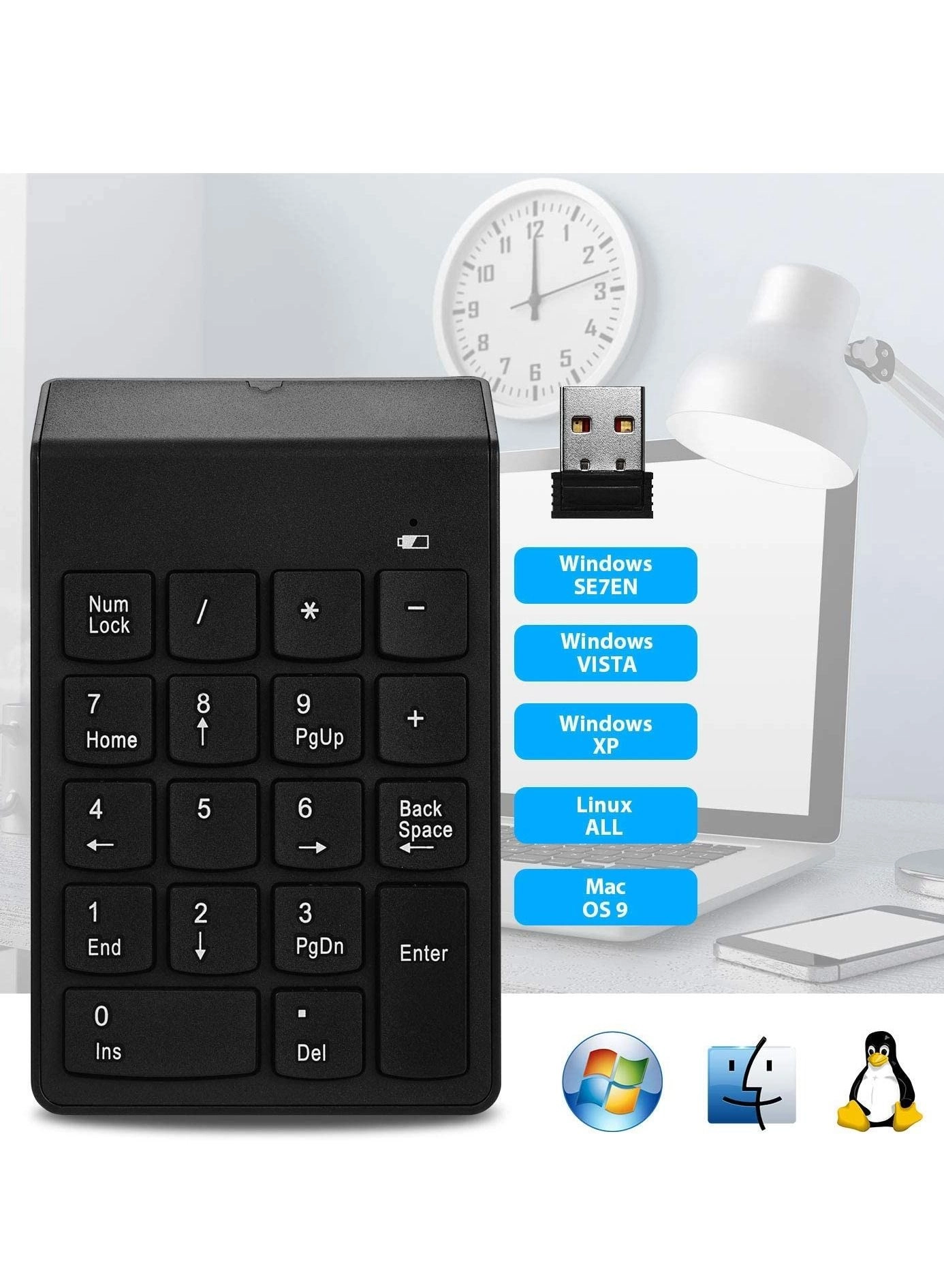 Mini Wireless Numeric Keypad - 18-Key 2.4GHz